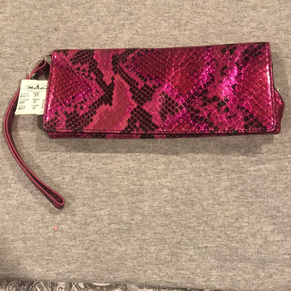 Pink snakeskin wristlet